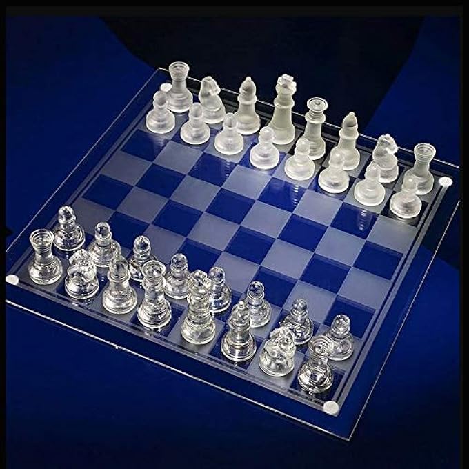 rayihni FINE GLASS CHESS GAME SET, SOLID GLASS CHESS PIECES AND CRYSTAL MIRROR CHESS BOARD FOR YOUTH ADULTS GIFT (SIZE : SMALL) - Image 1
